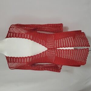 Red Crochet  Button-Front Cardigan Size large NWT